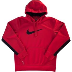 Nike Therma Fit Men's Red Black Logo Pullover Hoodie Sweatshirt Size Small